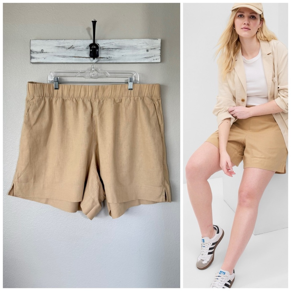 GAP XXL Linen Blend Pull On Shorts in Cashew Crunch Brown • Tan Lightweight
